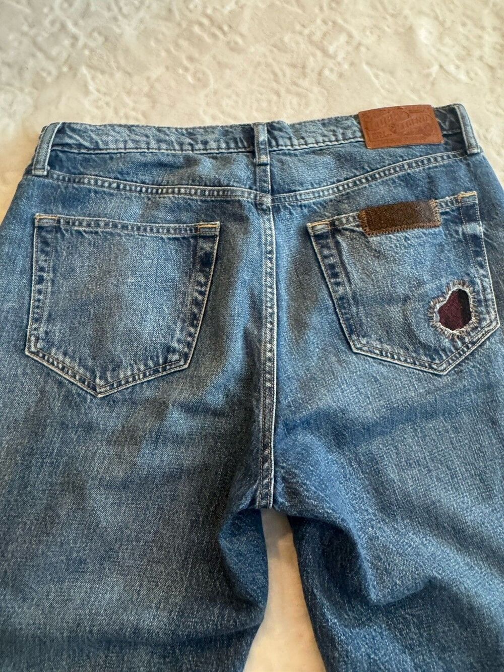 Lucky Legend Mid Rise Boyfriend High Bluff Patchwork Blue Denim Jeans Size 8/29 - Picture 12 of 13